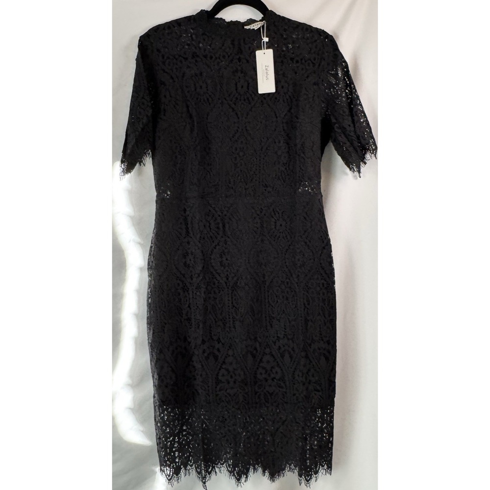 Elegant High Neck Short Sleeve Lace BLACK Dress Sz 12 Holiday Whimsigoth NWT - Picture 2 of 12